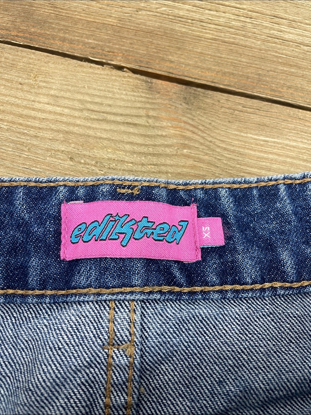 Edikted Medium Wash Denim Mini Skirt - Picture 2 of 3